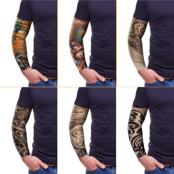 12 Pcs Tattoo Sleeves Fake Arm Sleeves Cover Realistic Soft Elasticity - Picture 2 of 7